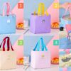 Lunch bags υφασμάτινα με σούρα και tag